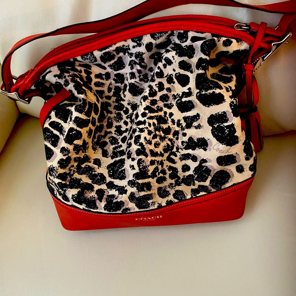 Coach, red and leopard shoulder bag